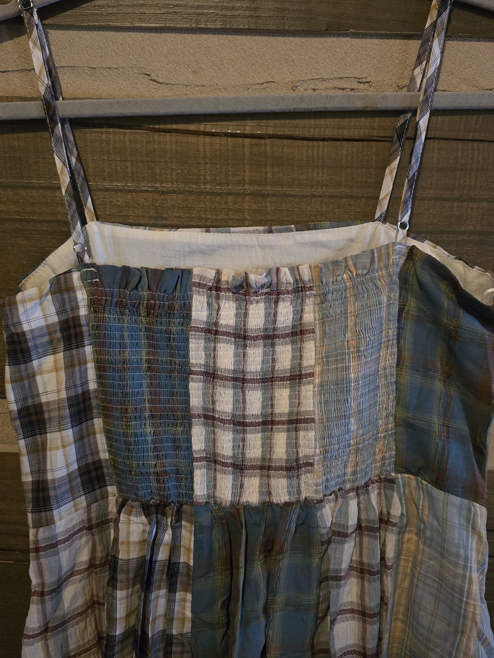 Plaid Patchwork Sundress - Blue & Cream - Picture 4 of 6